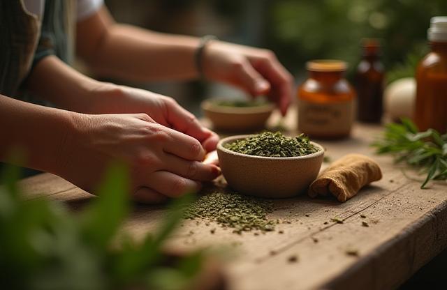 Hands crafting natural cosmetics in a studio setting
