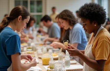 Group of people participating in a cosmetic making workshop